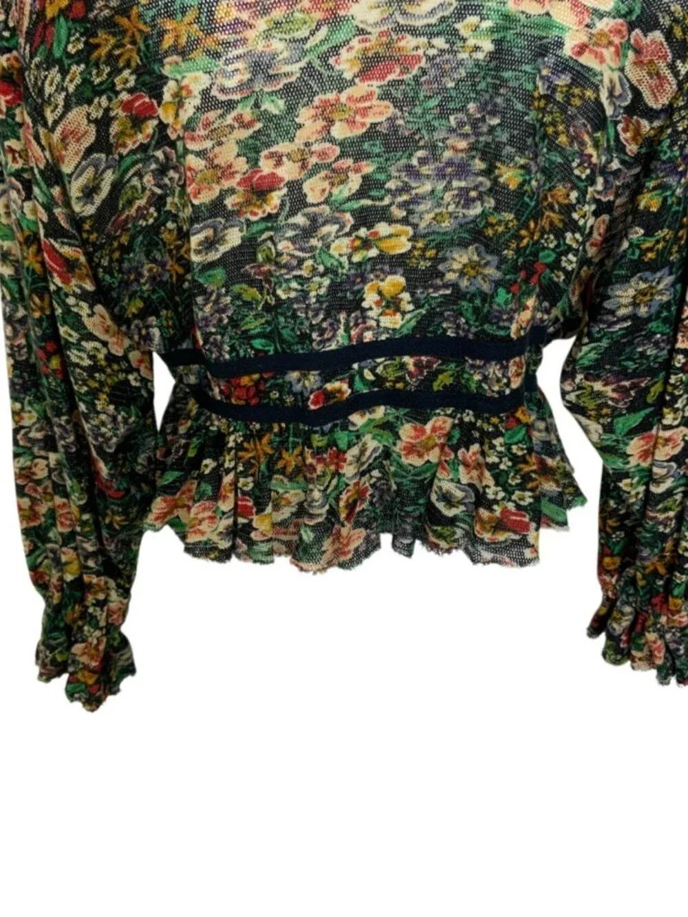 Free People Rudi Ruffle Top Blouse M Night Garden Floral Cropped